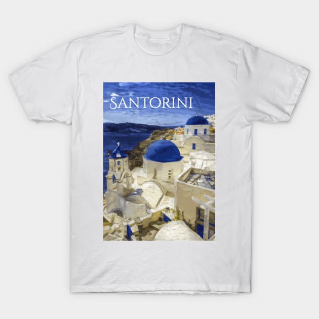 Santorini - Travel Poster Art T-Shirt by Naves